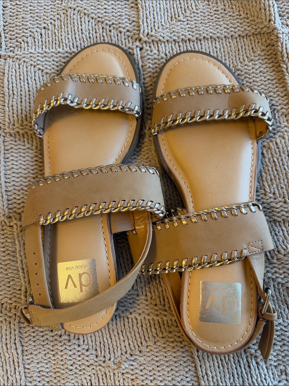 DV by Dolce Vita Tan Kids Sandals with Gold Chain Trim